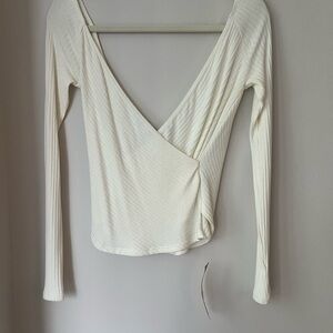Reformation Cream Long Sleeve Wrap Top